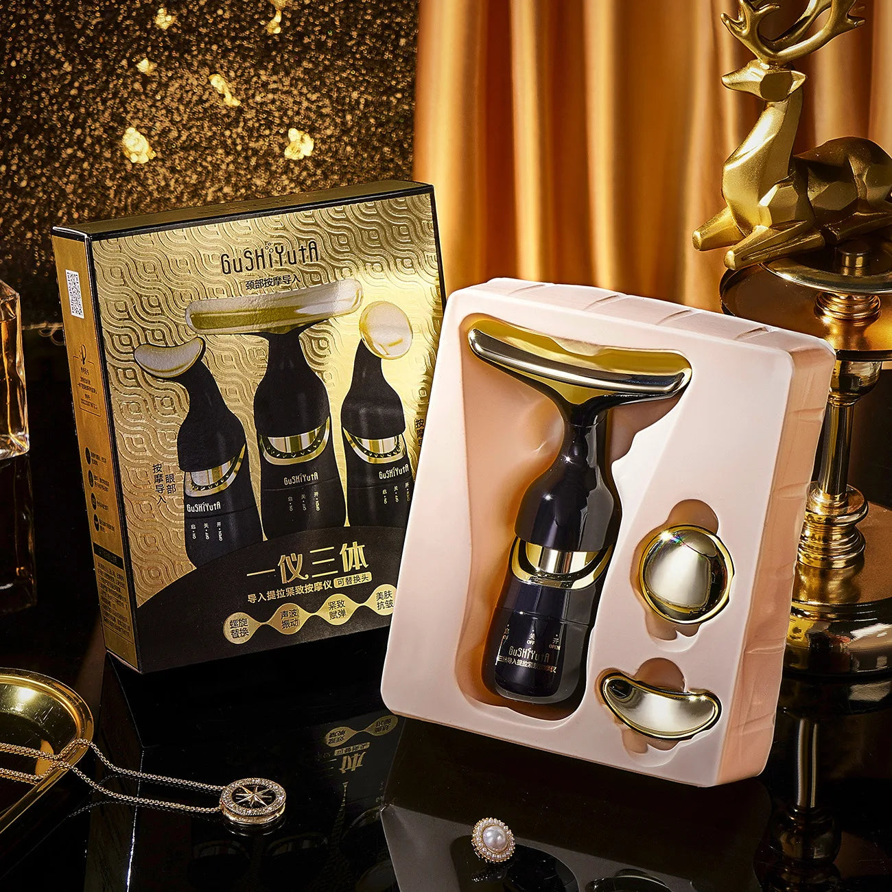 Soléa™ | Aparato de masaje 3 en 1: rostro, cuello y ojos