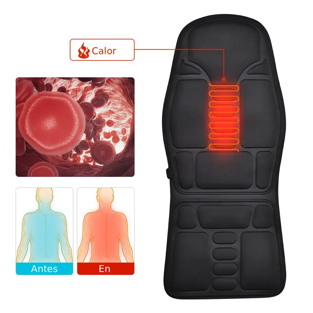 Soléa™ | Cojín de masaje eléctrico vibrante con calor: alivia el dolor de espalda, cuello y lumbar | Uso doméstico y en el coche
