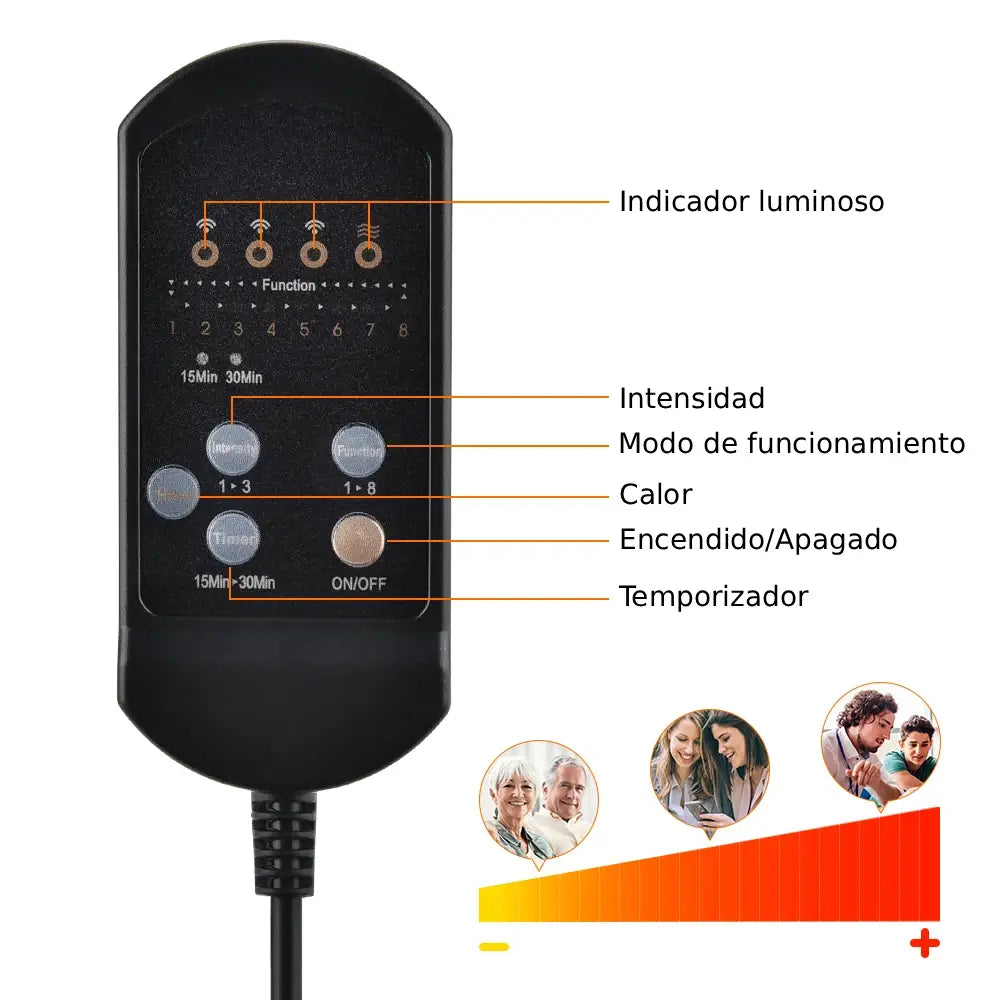 Soléa™ | Cojín de masaje eléctrico vibrante con calor: alivia el dolor de espalda, cuello y lumbar | Uso doméstico y en el coche