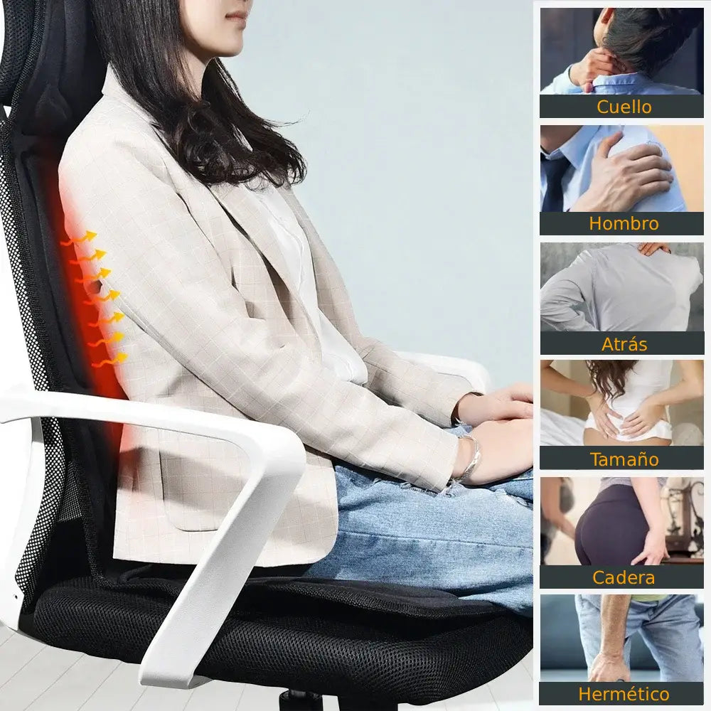 Soléa™ | Cojín de masaje eléctrico vibrante con calor: alivia el dolor de espalda, cuello y lumbar | Uso doméstico y en el coche
